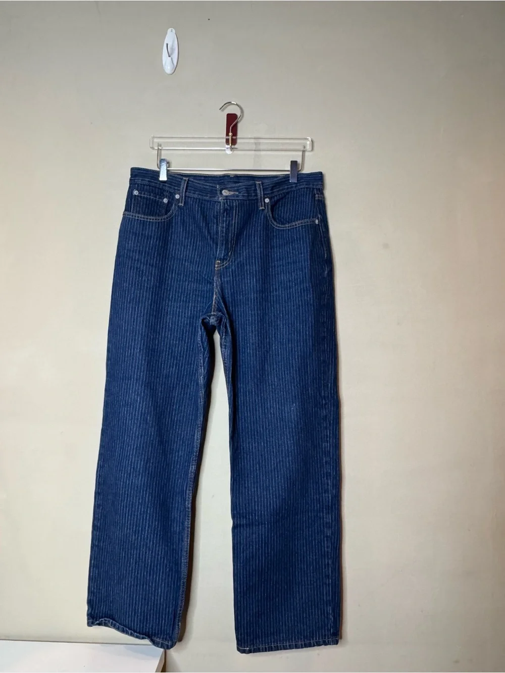 Levi’s 505 Pinstripe Straight Leg Jeans Women’s W32 L30 Blue Denim